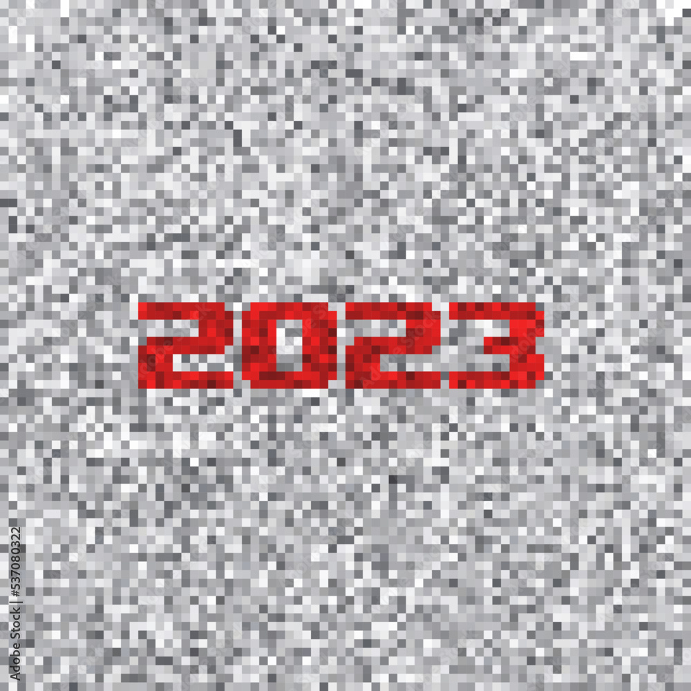 Poster red '2023' on pixelated bad signal background