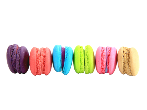 Multicolored bread, macaron isolated on white background.Selection focus.