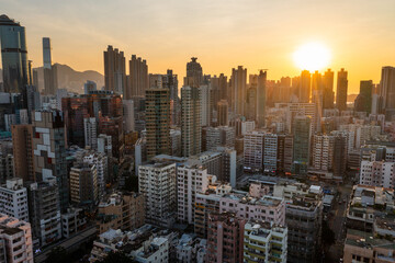 Fototapeta premium Aerial view of Hong Kong city in Kowloon side