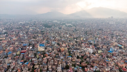 Aerial wide view of Kathmandu city, the capital of Nepal
