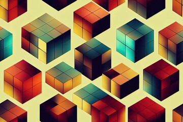 Obraz premium Set of Geometric seamless patterns. Abstract geometric hexagonal graphic design print 3d cubes pattern. Seamless geometric cubes pattern.