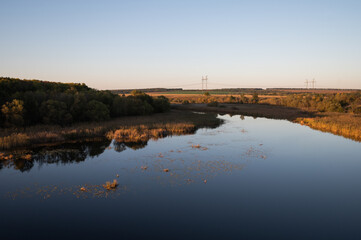 Ukrainian landscapes in autumn river and fields