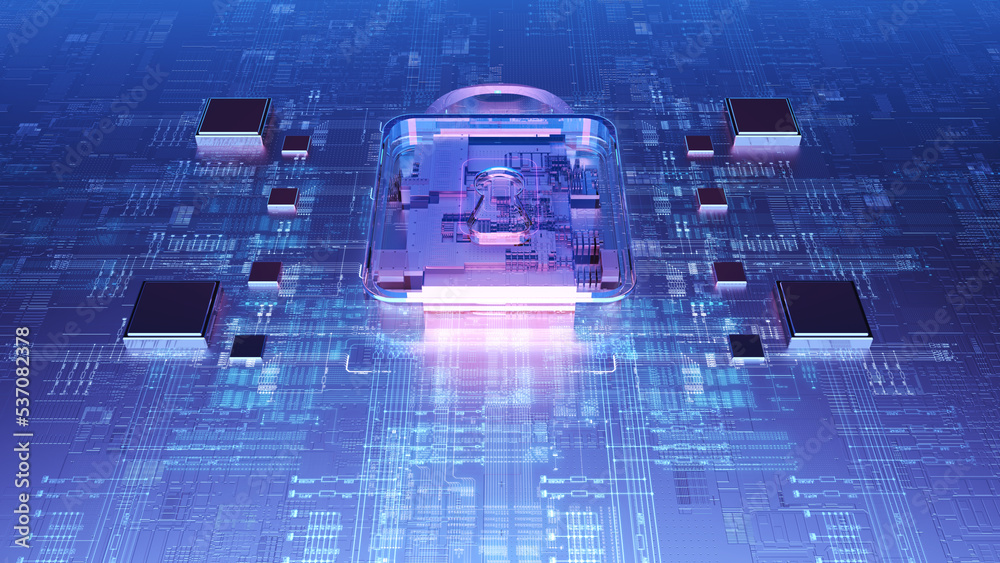 Aufkleber Technology background security concept/Technology background of the cyber security concept.  Illustrates cyber data security or information privacy idea in mother server is processing the data. 