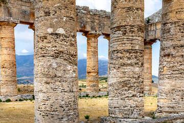 Calatafimi-Segesta, Sicily, Italy - July 9, 2020: Doric Temple and landscape of Segesta in Sicily,...