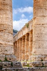 Calatafimi-Segesta, Sicily, Italy - July 9, 2020: Doric Temple and landscape of Segesta in Sicily,...
