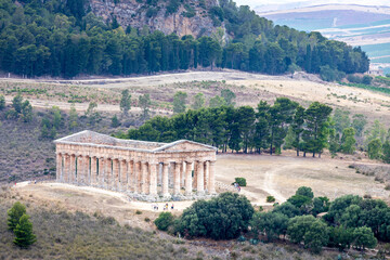 Calatafimi-Segesta, Sicily, Italy - July 9, 2020: Doric Temple and landscape of Segesta in Sicily,...