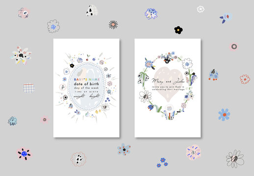 Set of Floral Cards Layout