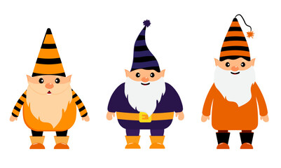 Three Halloween gnomes, characters in Halloween costume, set of Halloween characters