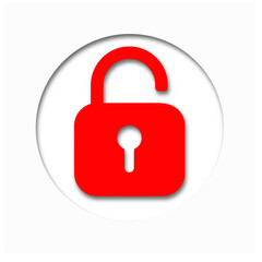 Red icon unlock padlock. Vector illustration with sign on a white background. Paper cut style.