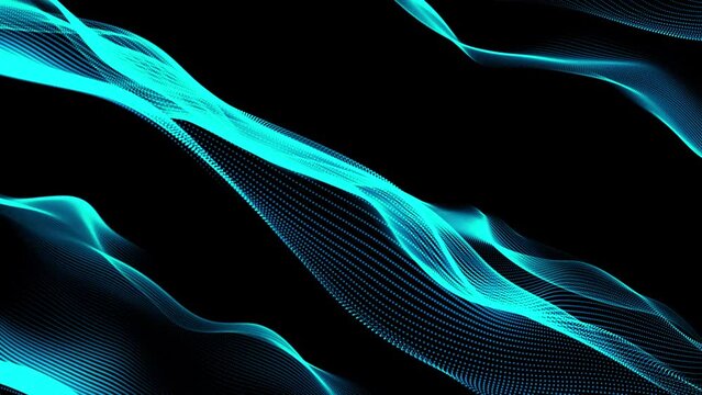 Abstract tangle of points on green background. Wave of dots and weave lines. 3d rendering.Dark abstract background with a glowing abstract waves. 
