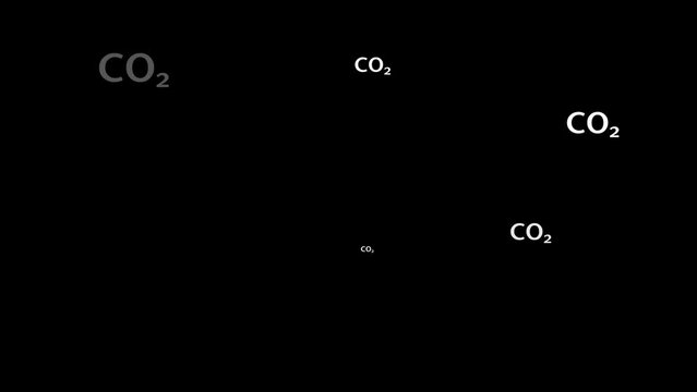 emits carbon dioxide, random appearance of CO2 inscriptions, on an isolated background with an alpha channel