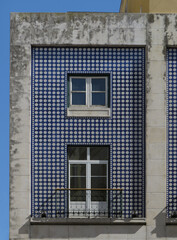 Detail of traditional colorful tiled facade. Lisbon. Portugal.