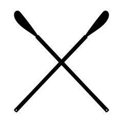 Crossed oars in lineart. Canoe paddles. Vector illustration isolated on white background.