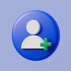 Obraz premium 3d cartoon icons set on blue background, different types of icons for contacts, accounts, following, people group.
