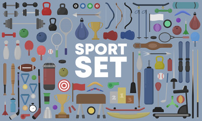 Big sports set. Set of sports equipment. Competition. Vector illustration