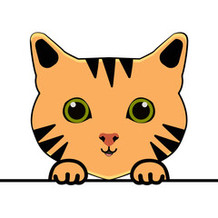 Cat paws up over wall cartoon, vector illustration