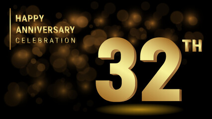 32th anniversary logo with gold color for booklets, leaflets, magazines, brochure posters, banners, web, invitations or greeting cards. Vector illustration.