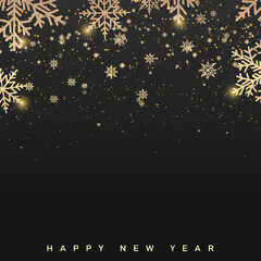 Fototapeta na wymiar Happy New Year and Merry Christmas card with falling golden snowflakes. Vector
