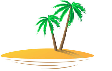 Two palm trees on the island isolated