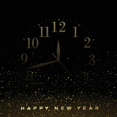 Happy New Year and Merry Christmas card with golden watch. Vector