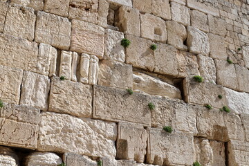 Stones of the Wailing Wall on the Temple Mount in the Old City of Jerusalem.
