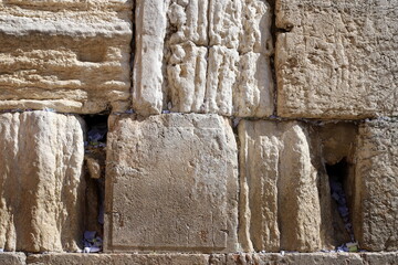 Stones of the Wailing Wall on the Temple Mount in the Old City of Jerusalem.