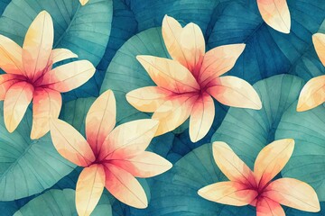 Beautiful Tropical flowers, seamless pattern. Watercolor hand drawn illustration, exotic background