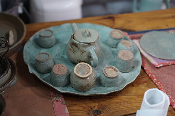 Homemade cute teacups and kettles