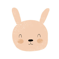Sweet Nursery Vector Art with Coral Hand Drawn Bunny on a White Background. Cute Prints with Dreamy Rabbit Head ideal for Card, Poster, Wall Art. No Text. Lovely Easter Bunny.