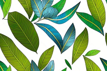 Summer seamless tropical pattern with bright leaves and plants on a white background. Modern abstract design for fabric, paper, interior decor. Summer colorful hawaiian.