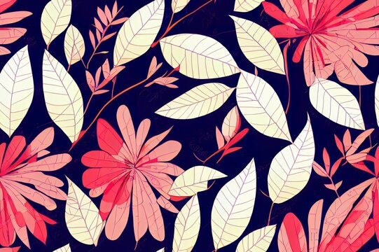 Seamless pattern with tropical leaves © 2rogan