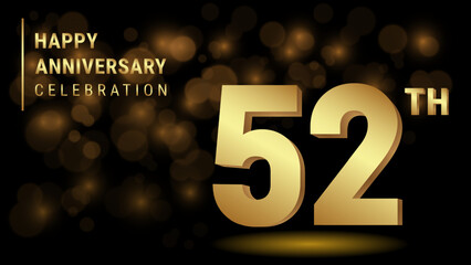 52th anniversary logo with gold color for booklets, leaflets, magazines, brochure posters, banners, web, invitations or greeting cards. Vector illustration.