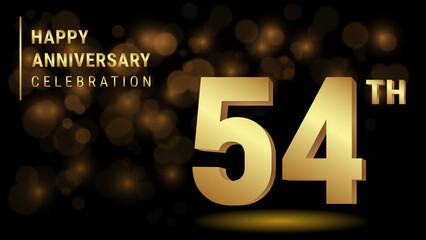 54th anniversary logo with gold color for booklets, leaflets, magazines, brochure posters, banners, web, invitations or greeting cards. Vector illustration.