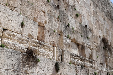 Stones of the Wailing Wall on the Temple Mount in the Old City of Jerusalem.