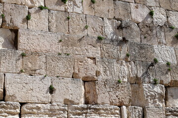 Stones of the Wailing Wall on the Temple Mount in the Old City of Jerusalem.