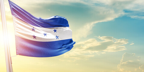 Honduras national flag cloth fabric waving on the sky - Image