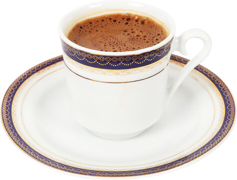 Turkish coffee in traditional porcelain cup on isolated white background transparent png image