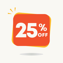 25% off. Tag for campaign with special offers, retail clearance. Discounted sales price. Use in ads, social media, banner