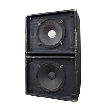 Big grungy bass speaker box with 15 inch woofers isolated.