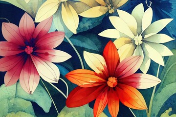 watercolor flowers , suitable for fabric, greeting card, wallpaper, packaging