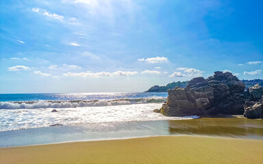Extremely huge big surfer waves at beach Puerto Escondido Mexico.