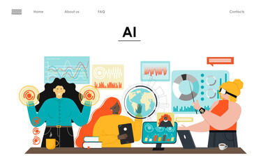 AI teamwork landing page vector template design