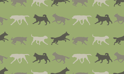 Silhouette of dogs different breeds. Seamless pattern. Endless texture. Design for fabric, decor, wallpaper, wrapping paper, surface design. Vector illustration.