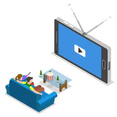 Mobile TV Service Isometric Flat  Illustration