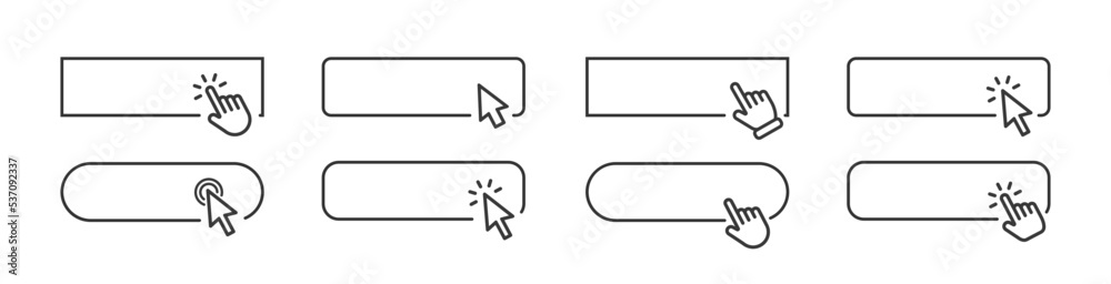Aufkleber click cursor set button pointer clicking on frame. click here vector icon