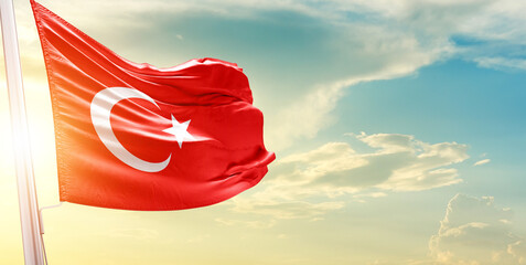 Turkey national flag cloth fabric waving on the sky - Image