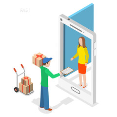 Fototapeta premium Fast delivery flat isometric concept.