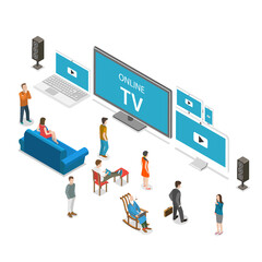 Streaming TV isometric flat  illustration.