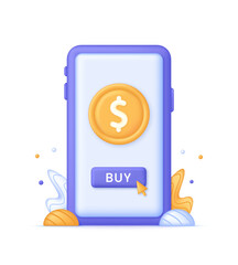 Obraz premium 3D Buy Dollar illustration. Money conversion. Buying dollar online, buying currency from your phone.