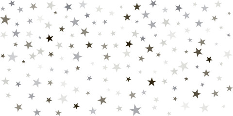 Silver stars vector background, sparkling Christmas confetti falling isolated on white. magic shining flying stars glitter backdrop, sparkle border